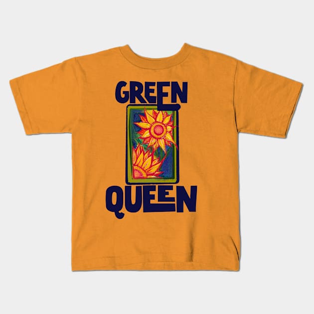 Green Queen Sunflower Patch Kids T-Shirt by bubbsnugg